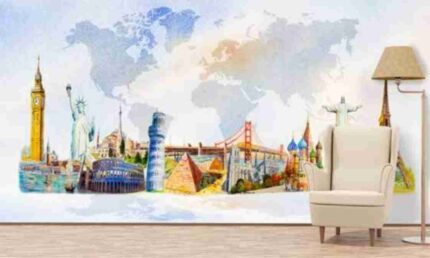 World Landmarks Illustration Mural