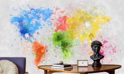 Abstract Colour Splash World Map Mural