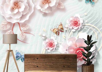Sculptural Floral Wall with Butterflies