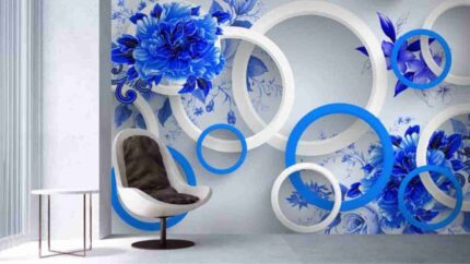 Blue Floral Rings 3D Mural