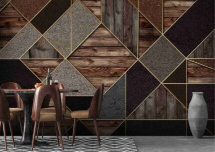 Rustic Wood & Stone Geometric Wall