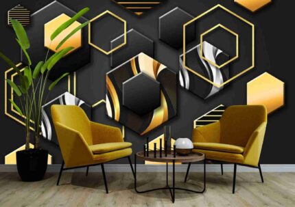 Black Gold Hexagon Luxury Wall