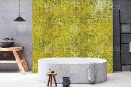 Lime Vintage Damask Accent Wall