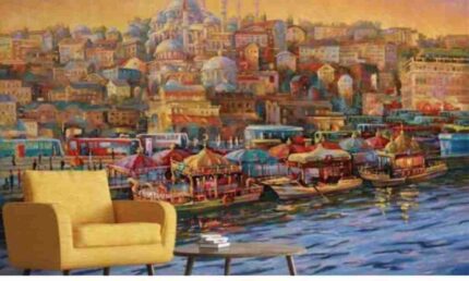 Vibrant Riverside Cityscape Mural