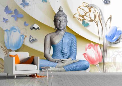 Serene Buddha Floral Meditation Wall