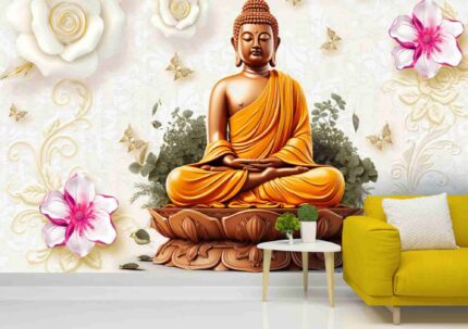 Golden Buddha Floral Elegance Wall