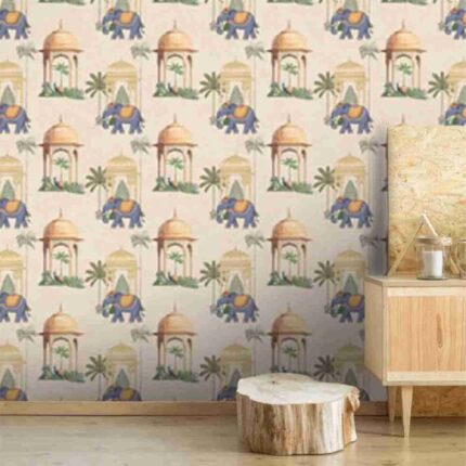Royal Elephant Palace Pattern Wallpaper