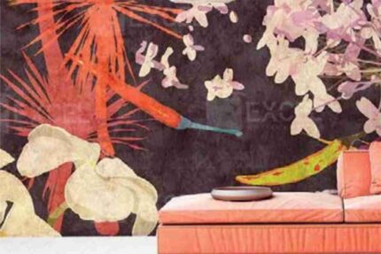 Tropical Bird Blossom Accent Wall
