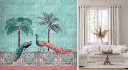 Aqua Tropical Peacock Scene