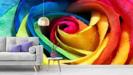 Vibrant Rainbow Rose Wall Art