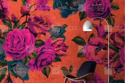 Orange Vintage Floral Statement Wall