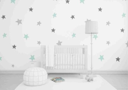 Soft Grey Star Kids Room Wallpaper