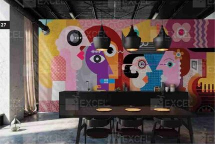Cubist Faces Abstract Mural
