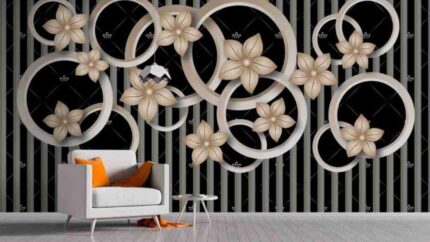 Black & Gold Geometric Floral Wall