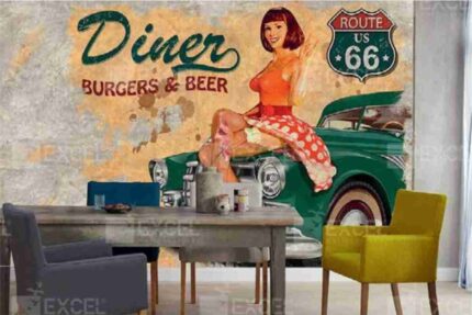 Route 66 Retro Diner Mural